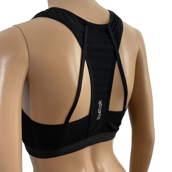 Reebok Support Black Athletic Mesh Back Racerback Bra size Medium - Picture 4 of 8